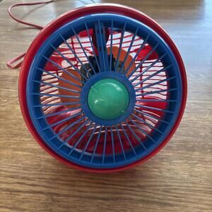 Vintage Duracraft 2 Speed Desk Fan Blue Red Green Works Great